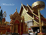 Doi Suthep Temple, the most important temple in Chiang Mai. Exercising time by walking up 306 steps to the temples or taking the funicular to the temple with the attitude at 1,100 m above the sea leve
