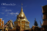 Doi Suthep Temple, the most important temple in Chiang Mai. Exercising time by walking up 306 steps to the temples or taking the funicular to the temple 
