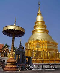 Phra That Hariphunchai - A principal landmark with golden chedi that houses the relics of Lord Buddha called Phra That Hariphunchai.